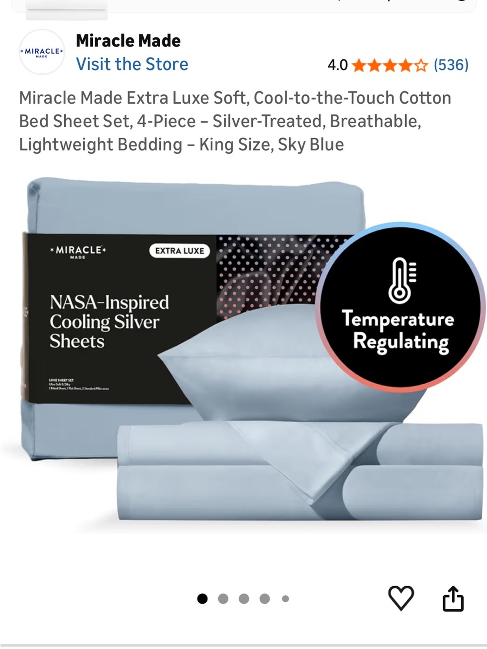 Miracle Made 100% Cotton King Sheet Set Sky Blue Brand New - Picture 7 of 7